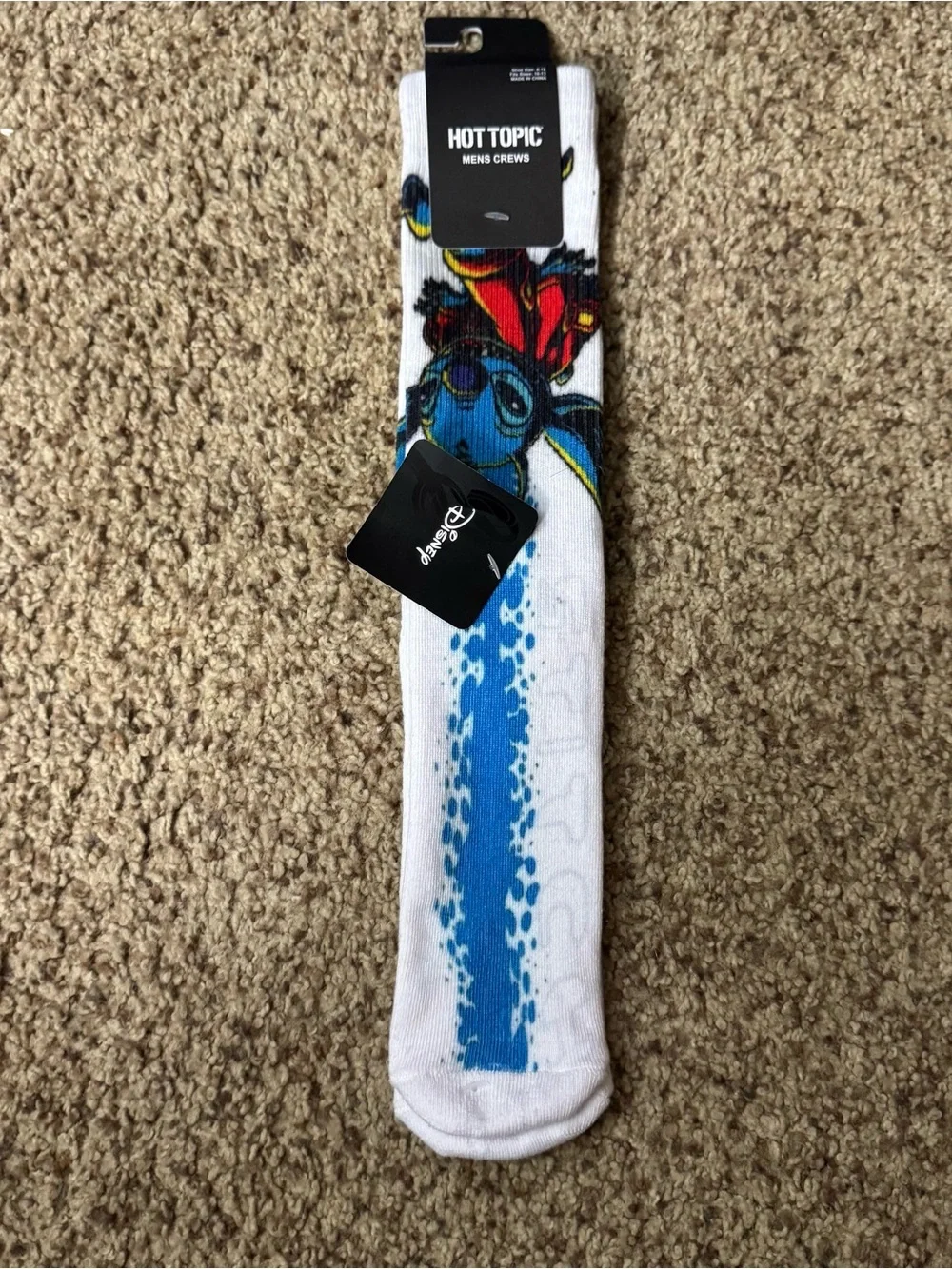 Hot Topic Disney Stitch White Crew Socks with Blue Stripe and Red